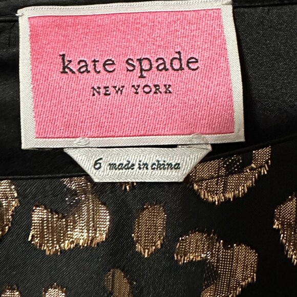 Kate Spade - Black & Rose Gold Leopard Print Midi Dress Sz 6 - Picture 11 of 16